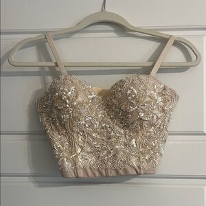 Windsor Beige Embellished Crop Top